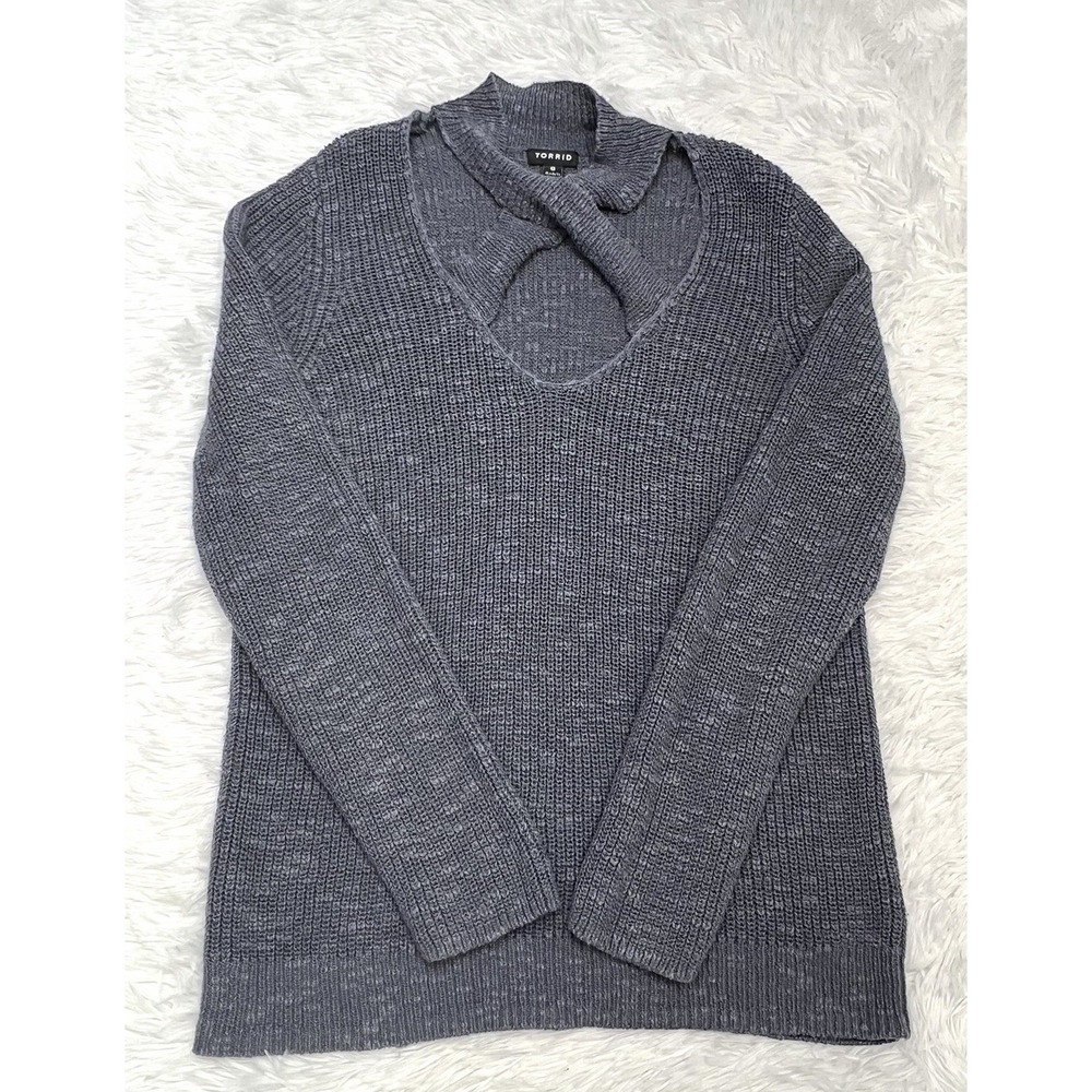 Torrid Gray Knit Sweater Size 0 Choker Neck Cutout Long Sleeve Pullover Women